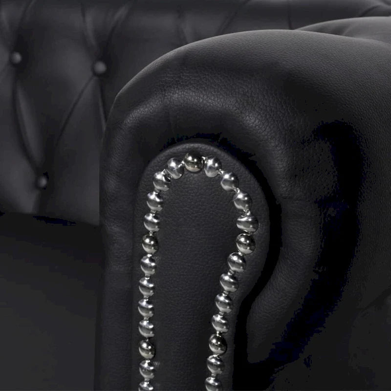 vidaXL Chesterfield Sofa Set 2-Seater and 3-Seater Black Faux Leather