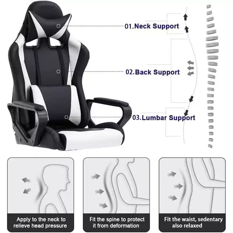 Sedia da ufficio FDW Sedia da gaming Sedia da scrivania Sedia direzionale con supporto lombare Sgabello regolabile Sedia da computer girevole con ruote