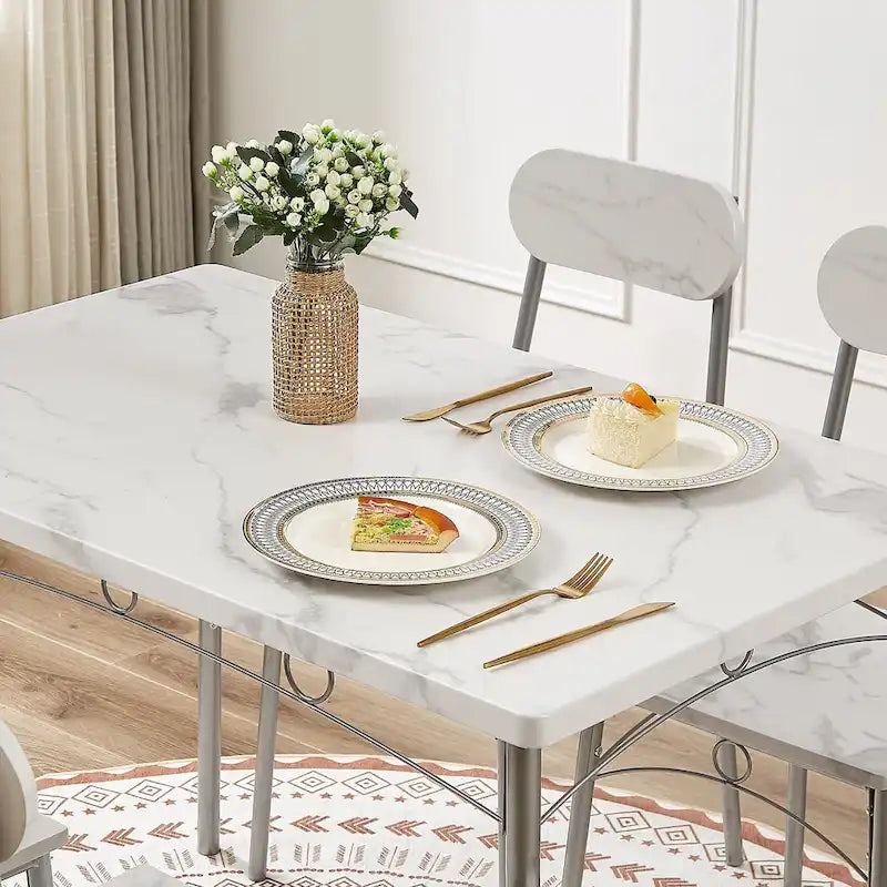 Set tavolo da pranzo VECELO, tavolo da cucina con 2/4 sedie, set da pranzo rettangolare in metallo e legno da 3/5 pezzi