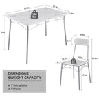 Set tavolo da pranzo VECELO, tavolo da cucina con 2/4 sedie, set da pranzo rettangolare in metallo e legno da 3/5 pezzi