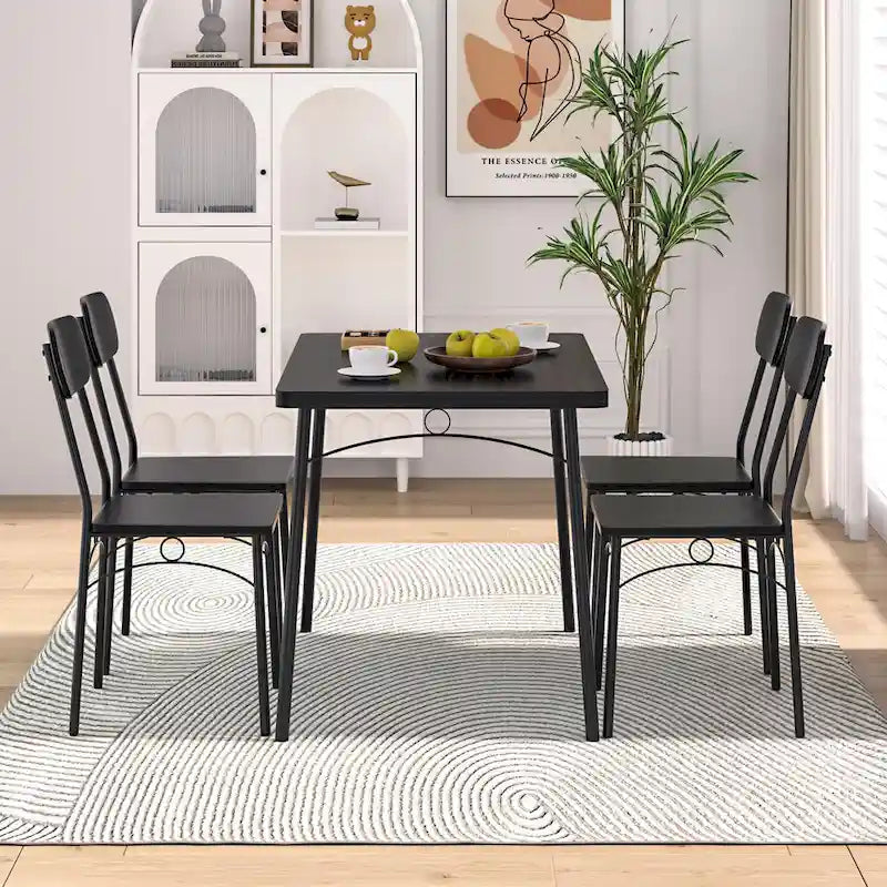 Set tavolo da pranzo VECELO, tavolo da cucina con 2/4 sedie, set da pranzo rettangolare in metallo e legno da 3/5 pezzi
