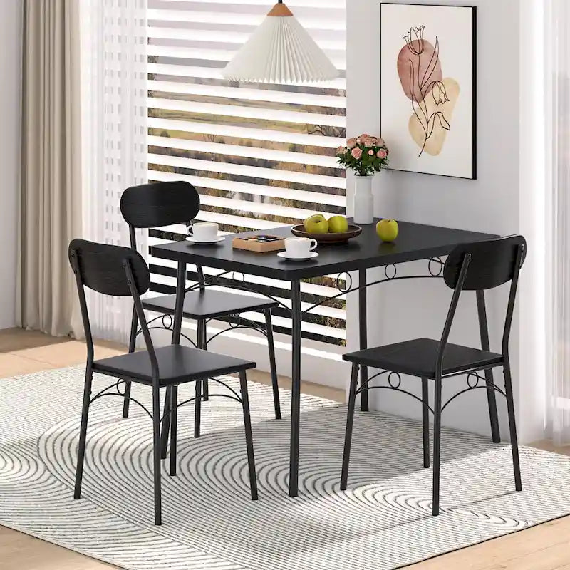 Set tavolo da pranzo VECELO, tavolo da cucina con 2/4 sedie, set da pranzo rettangolare in metallo e legno da 3/5 pezzi