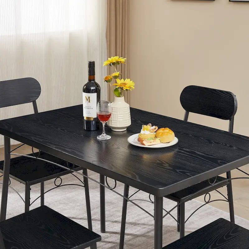Set tavolo da pranzo VECELO, tavolo da cucina con 2/4 sedie, set da pranzo rettangolare in metallo e legno da 3/5 pezzi