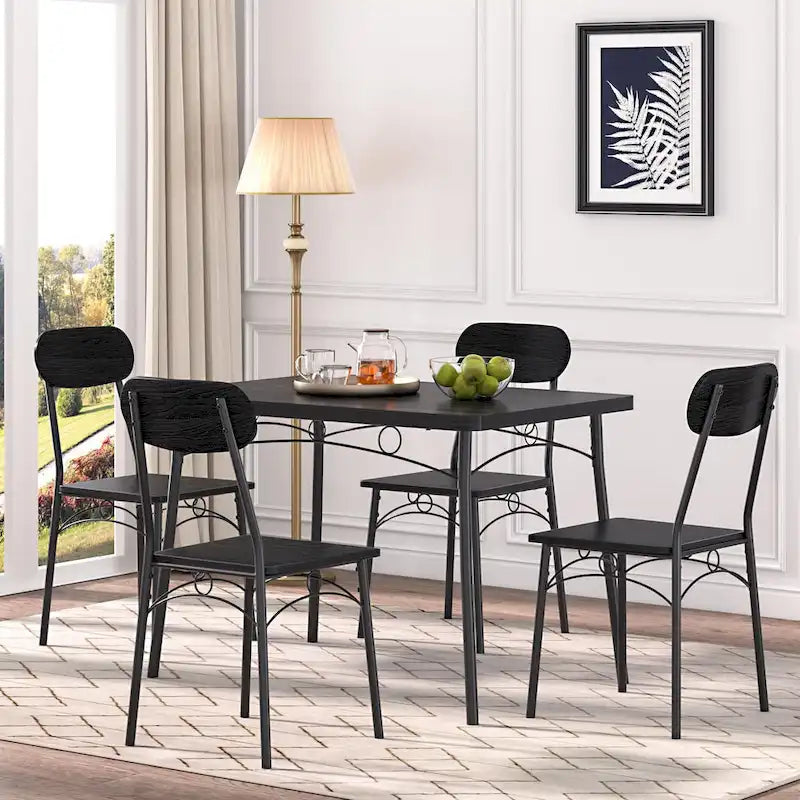 Set tavolo da pranzo VECELO, tavolo da cucina con 2/4 sedie, set da pranzo rettangolare in metallo e legno da 3/5 pezzi