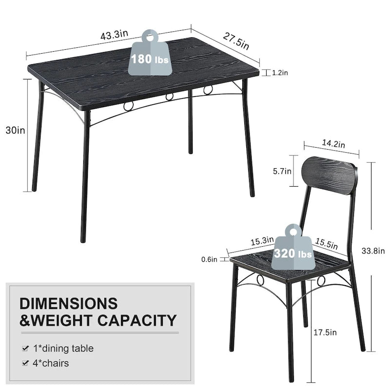 Set tavolo da pranzo VECELO, tavolo da cucina con 2/4 sedie, set da pranzo rettangolare in metallo e legno da 3/5 pezzi