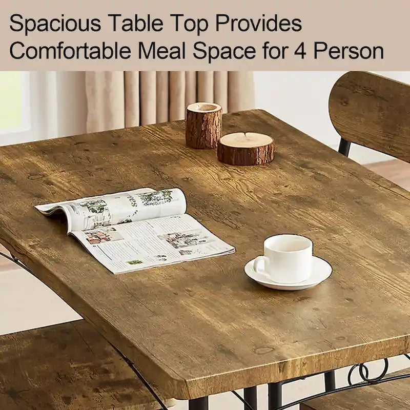 Set tavolo da pranzo VECELO, tavolo da cucina con 2/4 sedie, set da pranzo rettangolare in metallo e legno da 3/5 pezzi