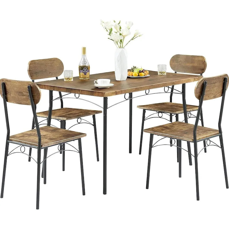 Set tavolo da pranzo VECELO, tavolo da cucina con 2/4 sedie, set da pranzo rettangolare in metallo e legno da 3/5 pezzi