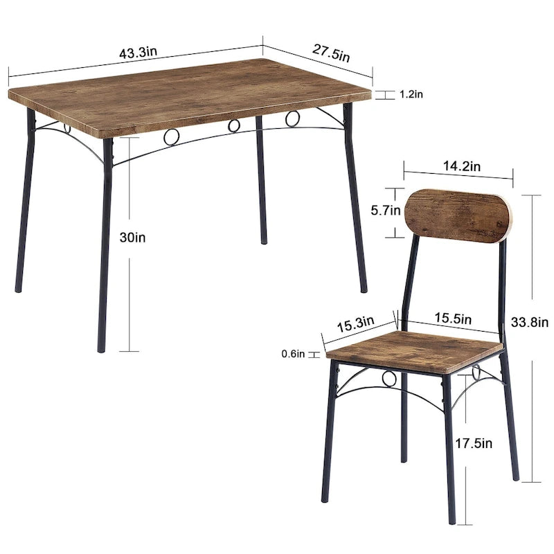 Set tavolo da pranzo VECELO, tavolo da cucina con 2/4 sedie, set da pranzo rettangolare in metallo e legno da 3/5 pezzi