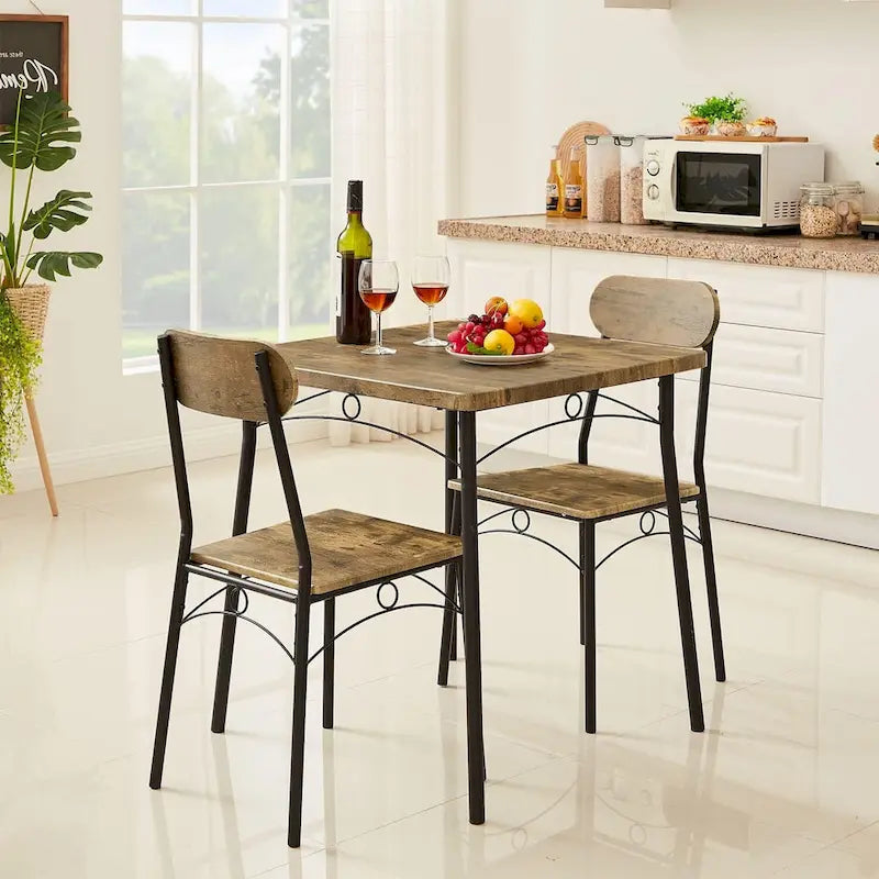Set tavolo da pranzo VECELO, tavolo da cucina con 2/4 sedie, set da pranzo rettangolare in metallo e legno da 3/5 pezzi