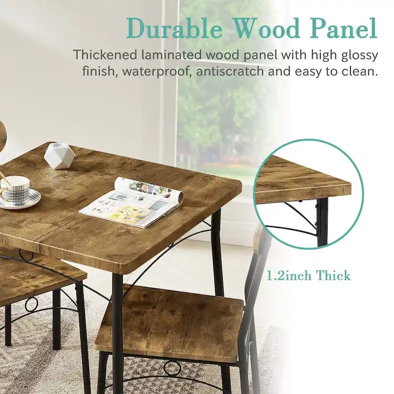 Set tavolo da pranzo VECELO, tavolo da cucina con 2/4 sedie, set da pranzo rettangolare in metallo e legno da 3/5 pezzi