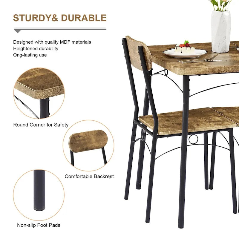 Set tavolo da pranzo VECELO, tavolo da cucina con 2/4 sedie, set da pranzo rettangolare in metallo e legno da 3/5 pezzi