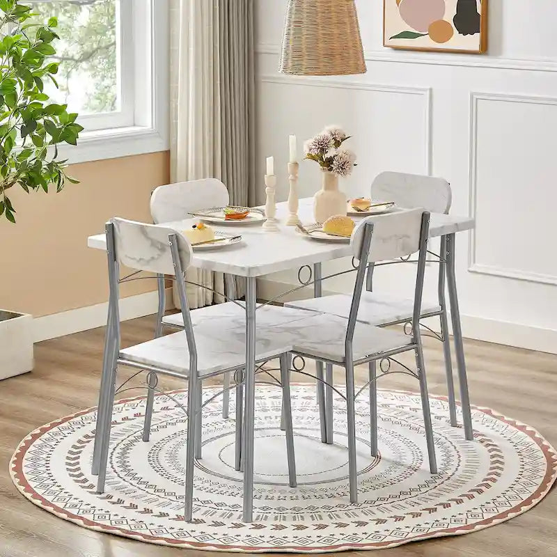 Set tavolo da pranzo VECELO, tavolo da cucina con 2/4 sedie, set da pranzo rettangolare in metallo e legno da 3/5 pezzi