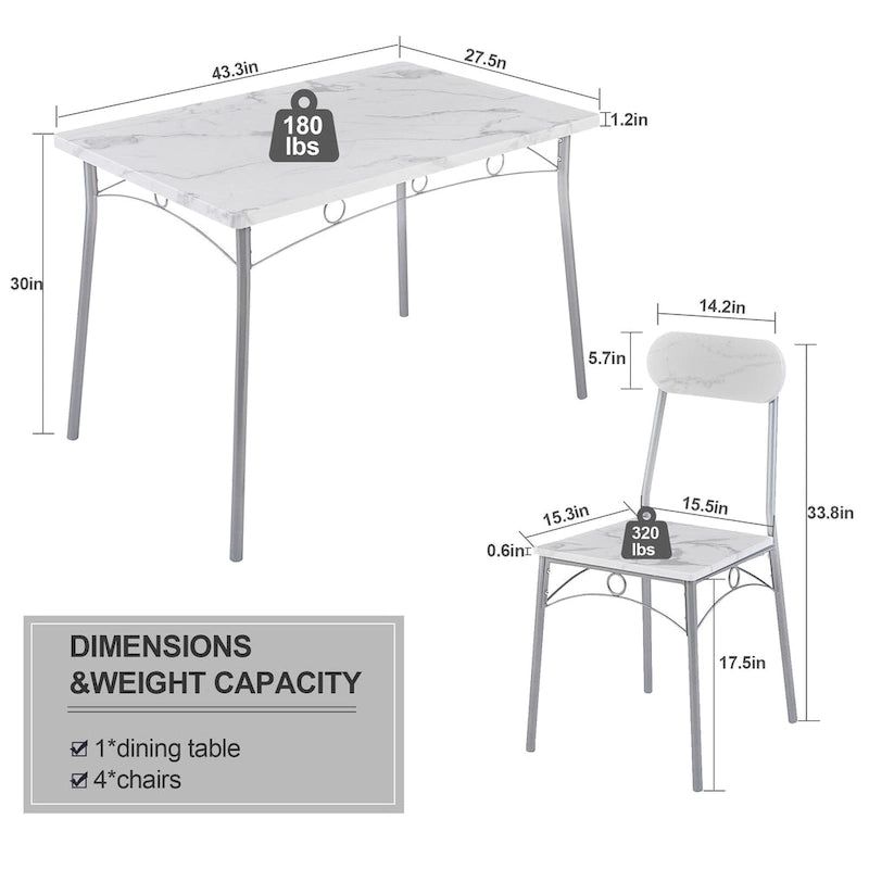 Set tavolo da pranzo VECELO, tavolo da cucina con 2/4 sedie, set da pranzo rettangolare in metallo e legno da 3/5 pezzi