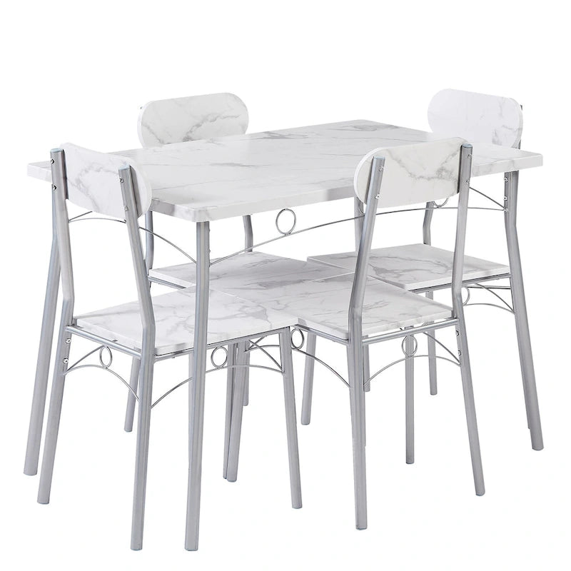 Set tavolo da pranzo VECELO, tavolo da cucina con 2/4 sedie, set da pranzo rettangolare in metallo e legno da 3/5 pezzi