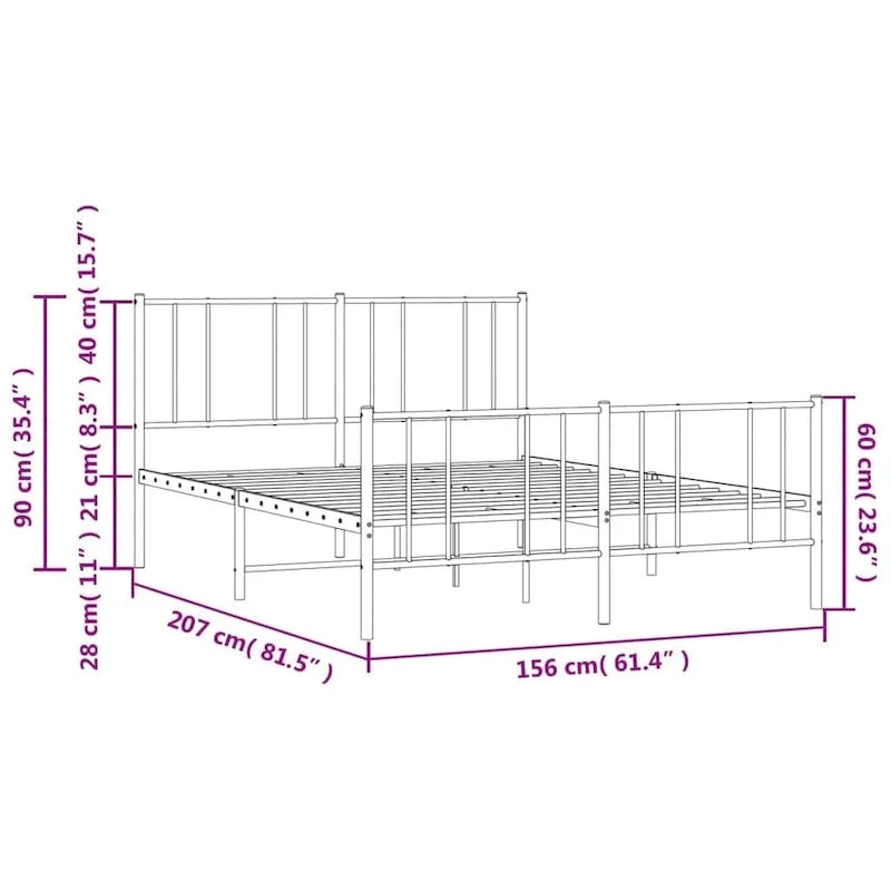 vidaXL Metal Bed Frame with Headboard, No Mattress