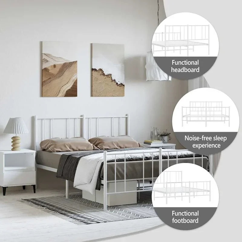 vidaXL Metal Bed Frame with Headboard, No Mattress