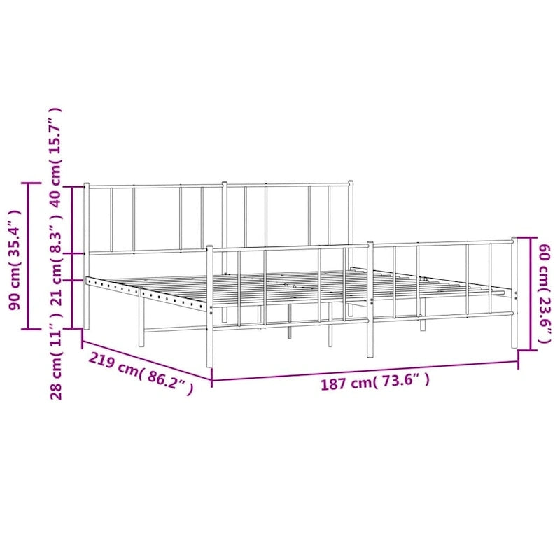 vidaXL Metal Bed Frame with Headboard, No Mattress
