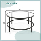 Costway 36 Round Coffee Table Tempered Glass Tabletop Metal Frame - See Details
