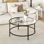 Costway 36 Round Coffee Table Tempered Glass Tabletop Metal Frame - See Details