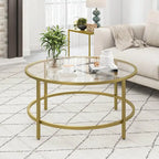Costway 36 Round Coffee Table Tempered Glass Tabletop Metal Frame - See Details