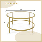 Costway 36 Round Coffee Table Tempered Glass Tabletop Metal Frame - See Details