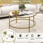 Costway 36 Round Coffee Table Tempered Glass Tabletop Metal Frame - See Details