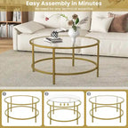 Costway 36 Round Coffee Table Tempered Glass Tabletop Metal Frame - See Details