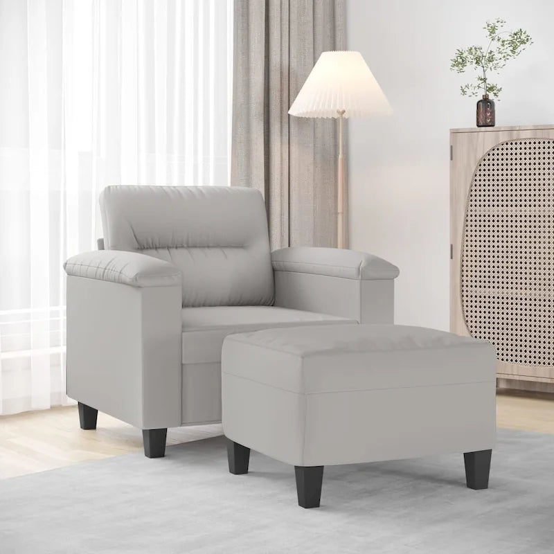 vidaXL Couch Modern Accent Upholstered Chair with Footstool Microfiber Fabric