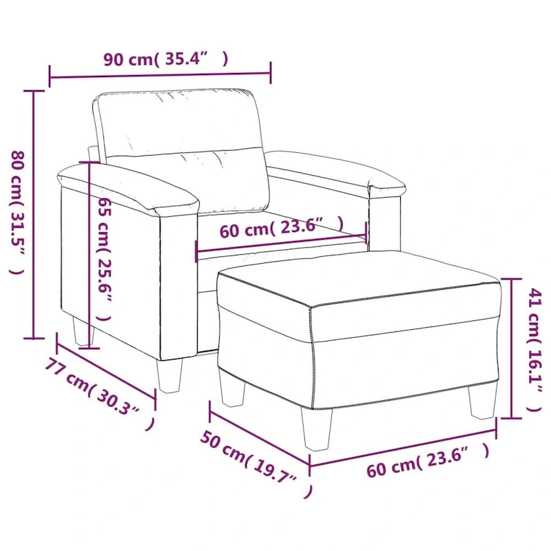 vidaXL Couch Modern Accent Upholstered Chair with Footstool Microfiber Fabric