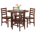5-Pc Round Drop Leaf Table with Ladder-back Chairs, Walnut