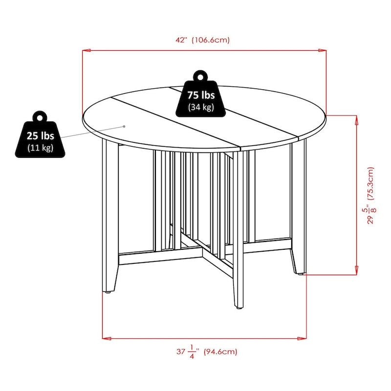 5-Pc Round Drop Leaf Table with Ladder-back Chairs, Walnut