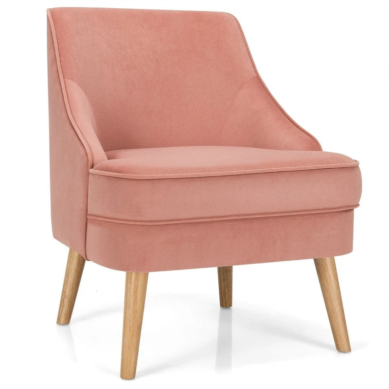 Poltrona imbottita in velluto con gambe in legno di gomma - 27 x 25 x 30 (L x P x A)