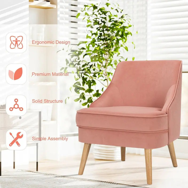 Poltrona imbottita in velluto con gambe in legno di gomma - 27 x 25 x 30 (L x P x A)