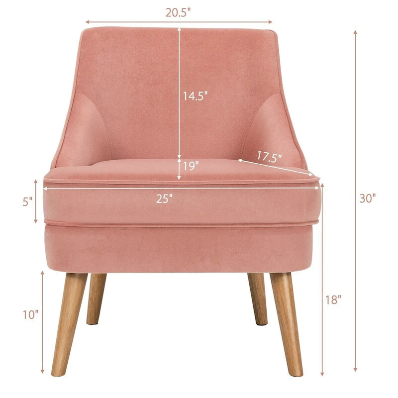 Poltrona imbottita in velluto con gambe in legno di gomma - 27 x 25 x 30 (L x P x A)