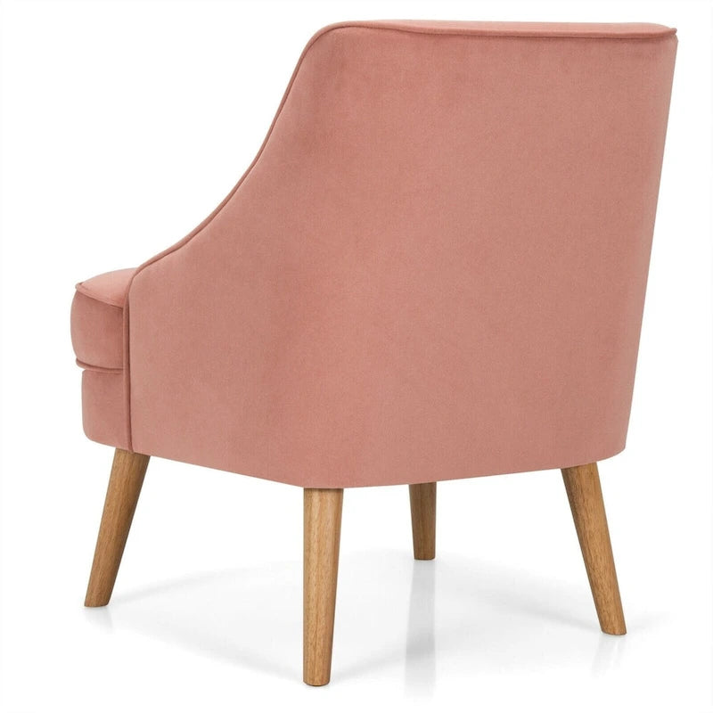 Poltrona imbottita in velluto con gambe in legno di gomma - 27 x 25 x 30 (L x P x A)