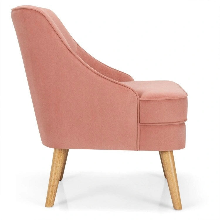Poltrona imbottita in velluto con gambe in legno di gomma - 27 x 25 x 30 (L x P x A)