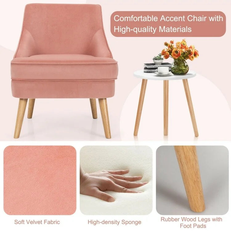 Poltrona imbottita in velluto con gambe in legno di gomma - 27 x 25 x 30 (L x P x A)