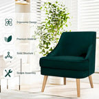 Poltrona imbottita in velluto con gambe in legno di gomma - 27 x 25 x 30 (L x P x A)