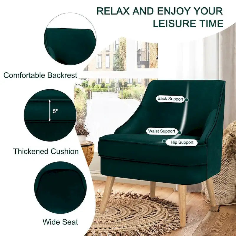 Poltrona imbottita in velluto con gambe in legno di gomma - 27 x 25 x 30 (L x P x A)