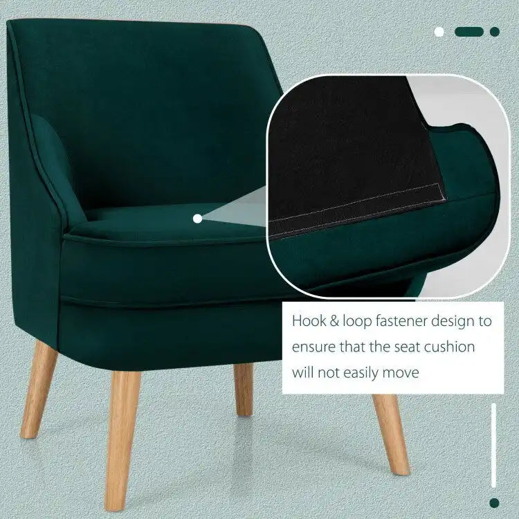 Poltrona imbottita in velluto con gambe in legno di gomma - 27 x 25 x 30 (L x P x A)