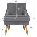 Poltrona imbottita in velluto con gambe in legno di gomma - 27 x 25 x 30 (L x P x A)
