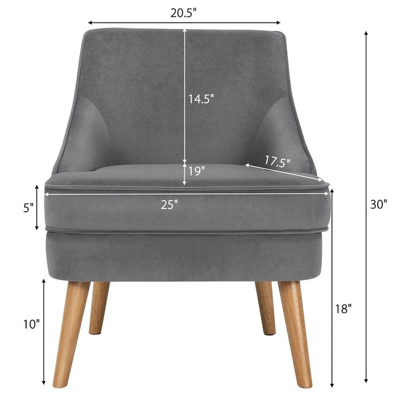 Poltrona imbottita in velluto con gambe in legno di gomma - 27 x 25 x 30 (L x P x A)