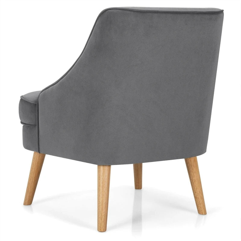 Poltrona imbottita in velluto con gambe in legno di gomma - 27 x 25 x 30 (L x P x A)