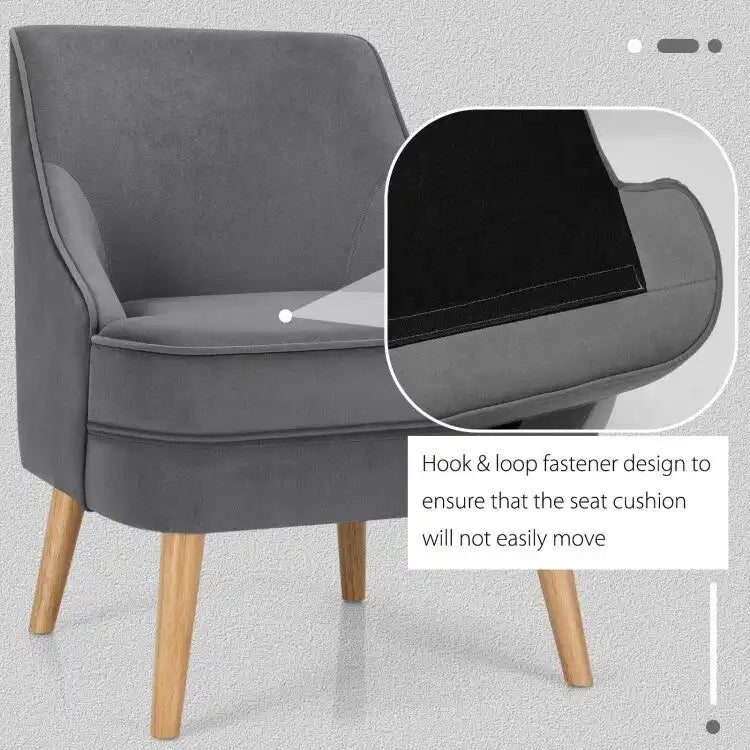 Poltrona imbottita in velluto con gambe in legno di gomma - 27 x 25 x 30 (L x P x A)
