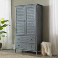 FarmHome Louvered Distressed Solid Pine Armoire