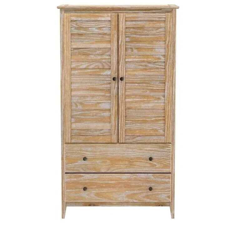 FarmHome Louvered Distressed Solid Pine Armoire