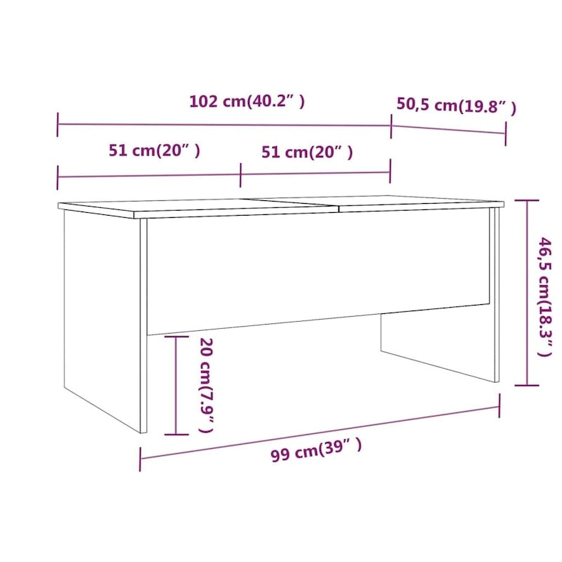 vidaXL Coffee Table Lift Top End Table Accent Side Sofa Table Engineered Wood - 40.2 x 19.9 x 18.3