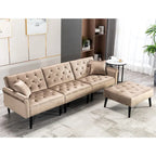 Divano-letto convertibile in velluto, divano componibile con pouf, divano-letto futon stile Mid-Century - 32P x 100,7L x 29,9A