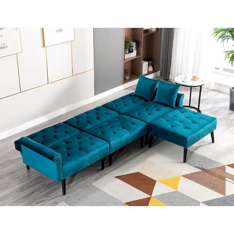 Divano-letto convertibile in velluto, divano componibile con pouf, divano-letto futon stile Mid-Century - 32P x 100,7L x 29,9A