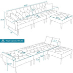 Divano-letto convertibile in velluto, divano componibile con pouf, divano-letto futon stile Mid-Century - 32P x 100,7L x 29,9A